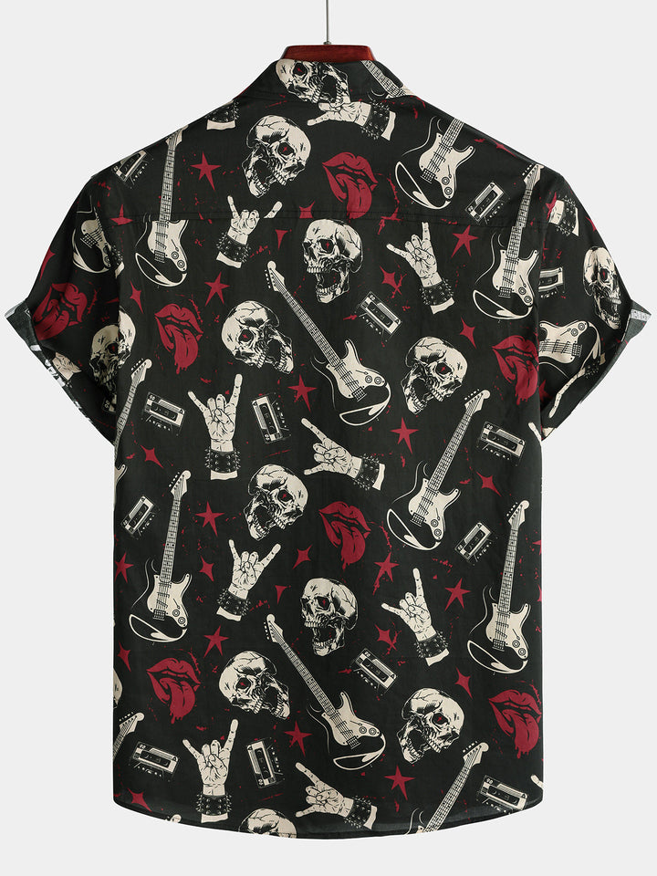 Chemise Homme Hawaïenne Skull &amp; Guitare Rock