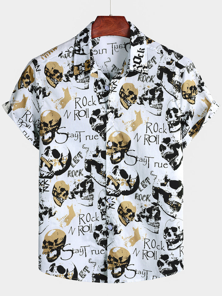 Chemise Homme Hawaïenne Skull Rock Blanche