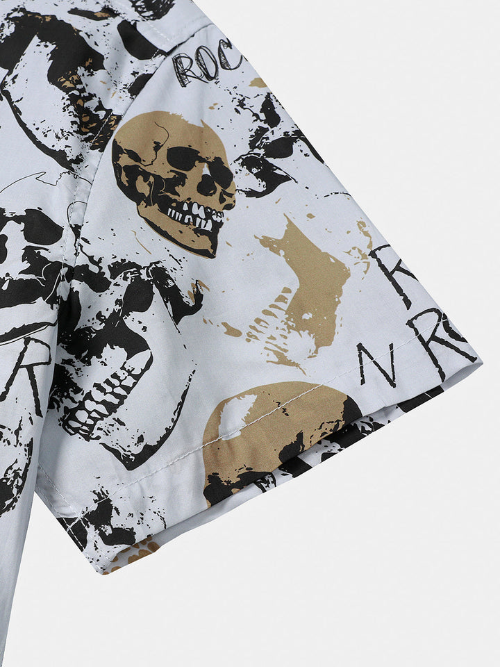 Chemise Homme Hawaïenne Skull Rock Blanche