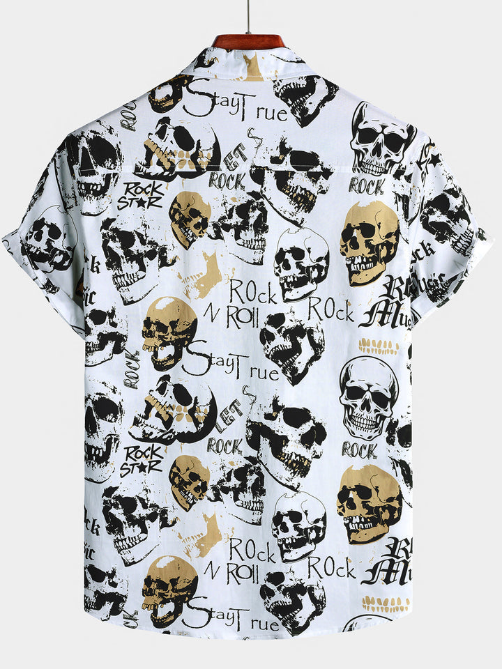 Chemise Homme Hawaïenne Skull Rock Blanche