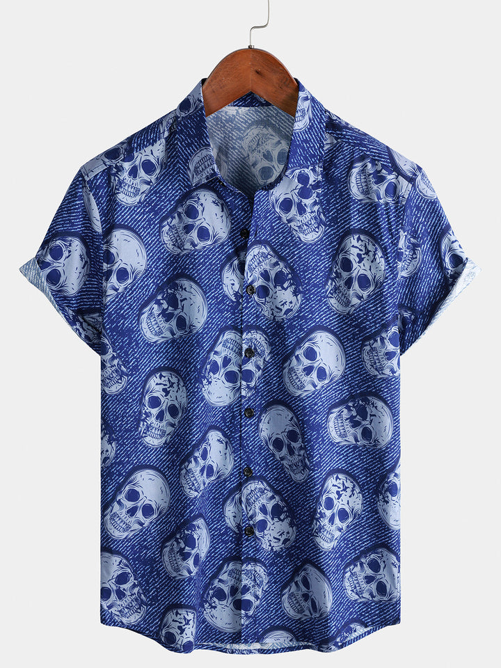 Chemise Homme Skull Punk Rock Hawaïenne Manches Courtes