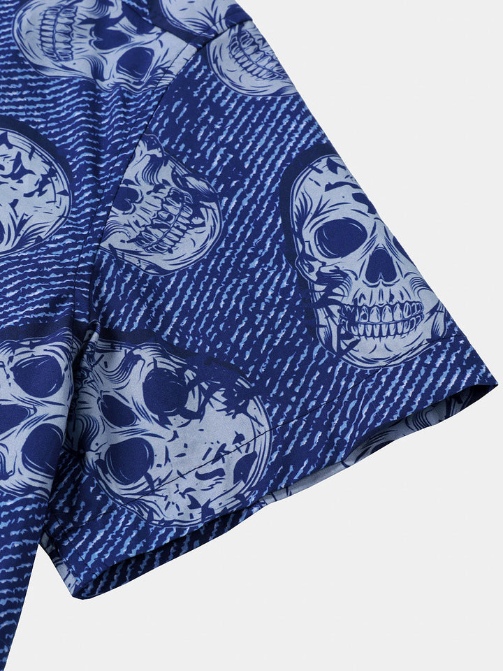 Chemise Homme Skull Punk Rock Hawaïenne Manches Courtes