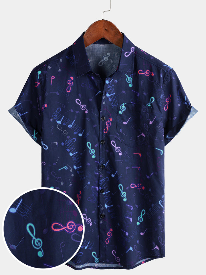 Chemise Homme Bleu Marine Festival Vacances Manches Courtes