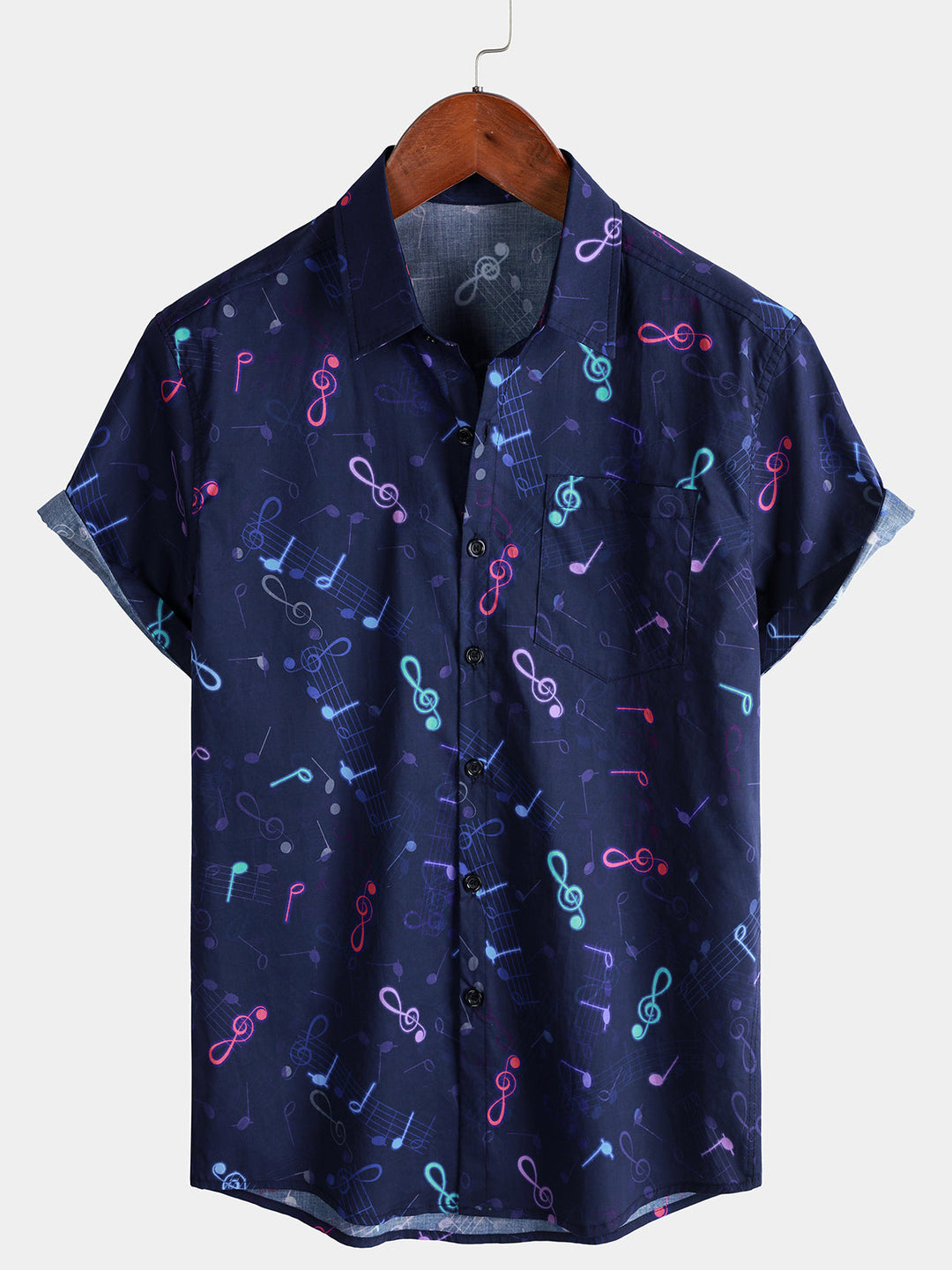 Chemise Homme Bleu Marine Festival Vacances Manches Courtes