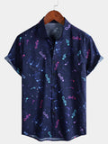 Chemise Homme Bleu Marine Festival Vacances Manches Courtes