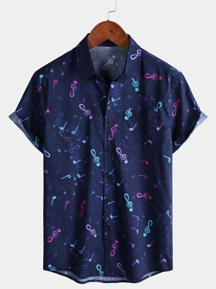 Chemise Homme Bleu Marine Festival Vacances Manches Courtes