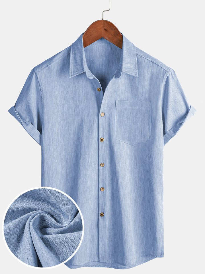 Chemise Homme Confort Sport Unie Bleu à Manches Courtes