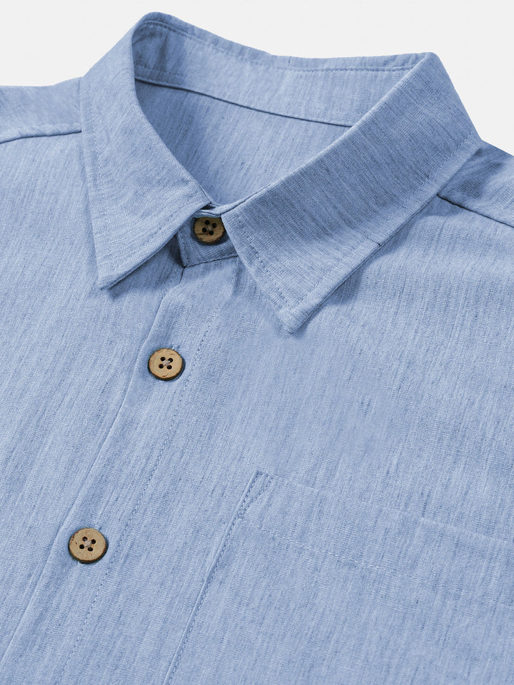 Chemise Homme Confort Sport Unie Bleu à Manches Courtes