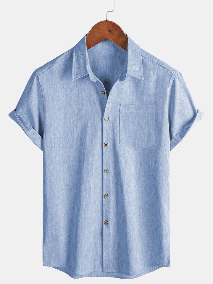 Chemise Homme Confort Sport Unie Bleu à Manches Courtes
