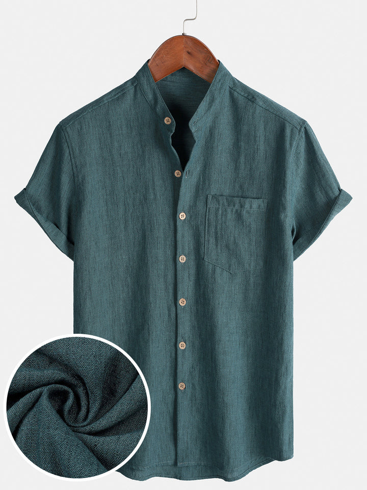 Chemise Homme Unie Col Henley Été Manches Courtes