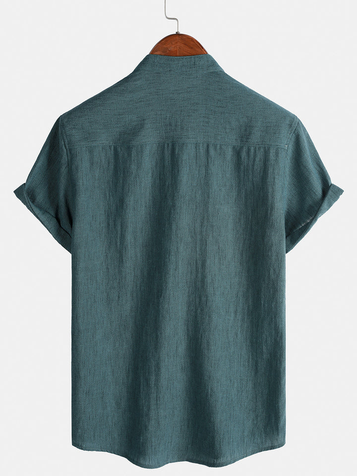 Chemise Homme Unie Col Henley Été Manches Courtes