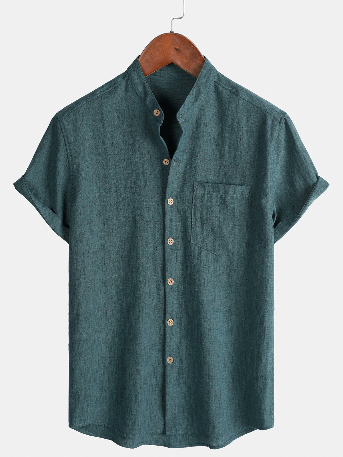 Chemise Homme Unie Col Henley Été Manches Courtes
