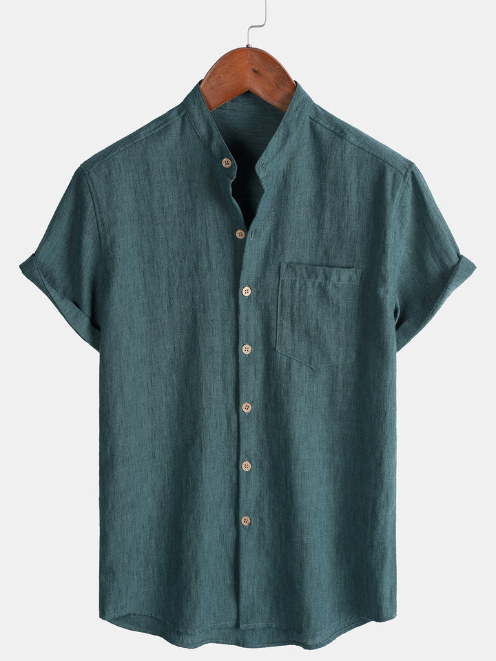 Chemise Homme Unie Col Henley Été Manches Courtes