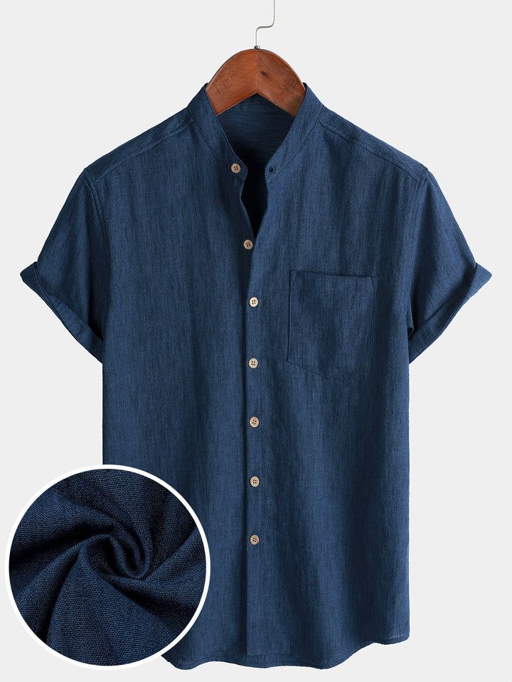 Chemise Homme Unie Col Henley Été Manches Courtes