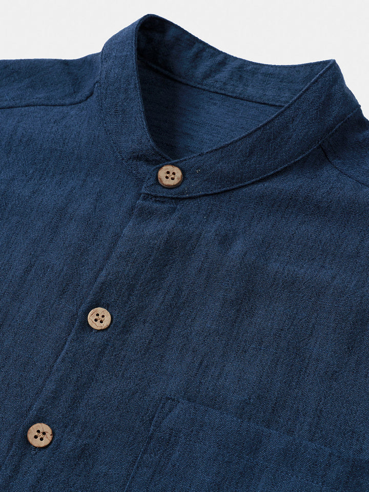 Chemise Homme Unie Col Henley Été Manches Courtes