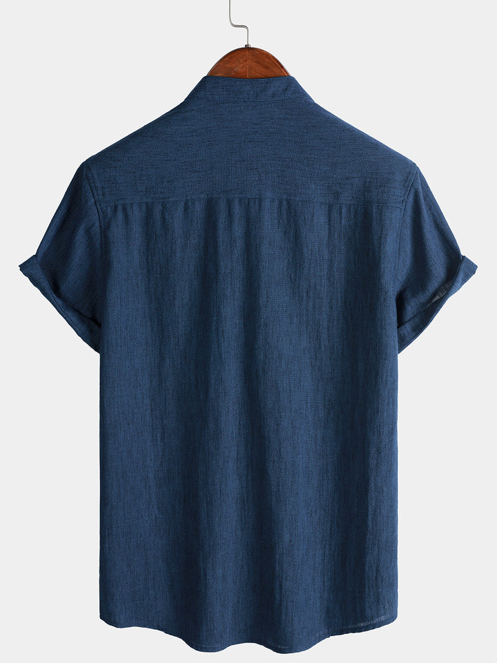 Chemise Homme Unie Col Henley Été Manches Courtes