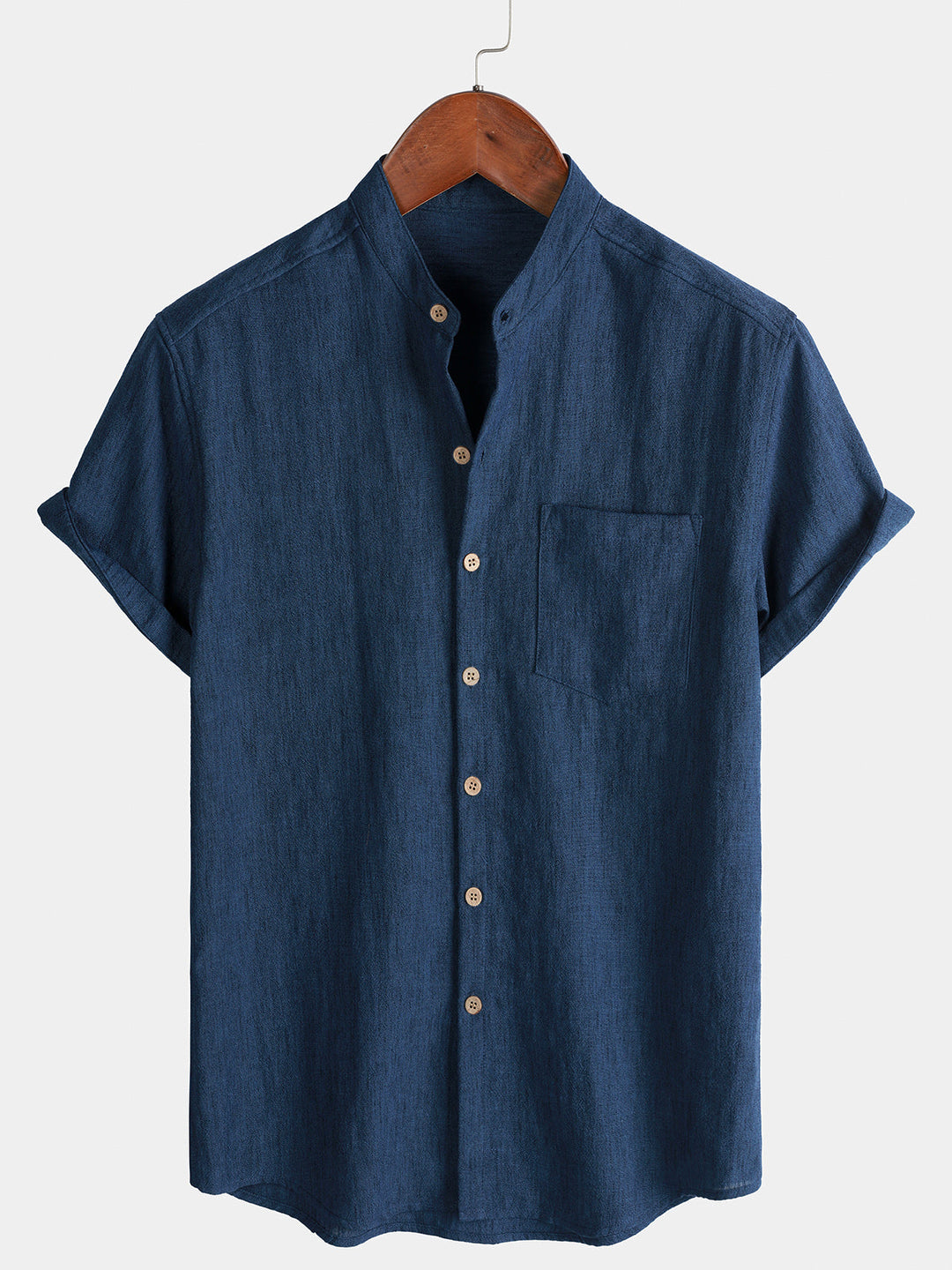Chemise Homme Unie Col Henley Été Manches Courtes