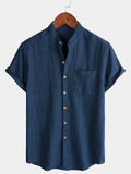 Chemise Homme Unie Col Henley Été Manches Courtes