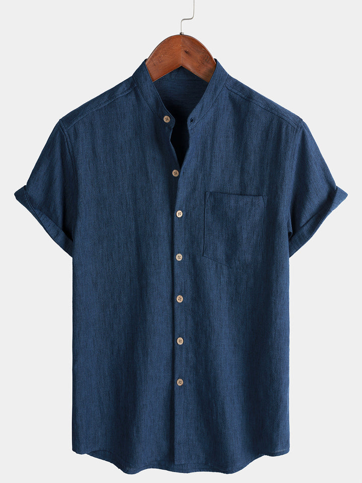 Chemise Homme Unie Col Henley Été Manches Courtes