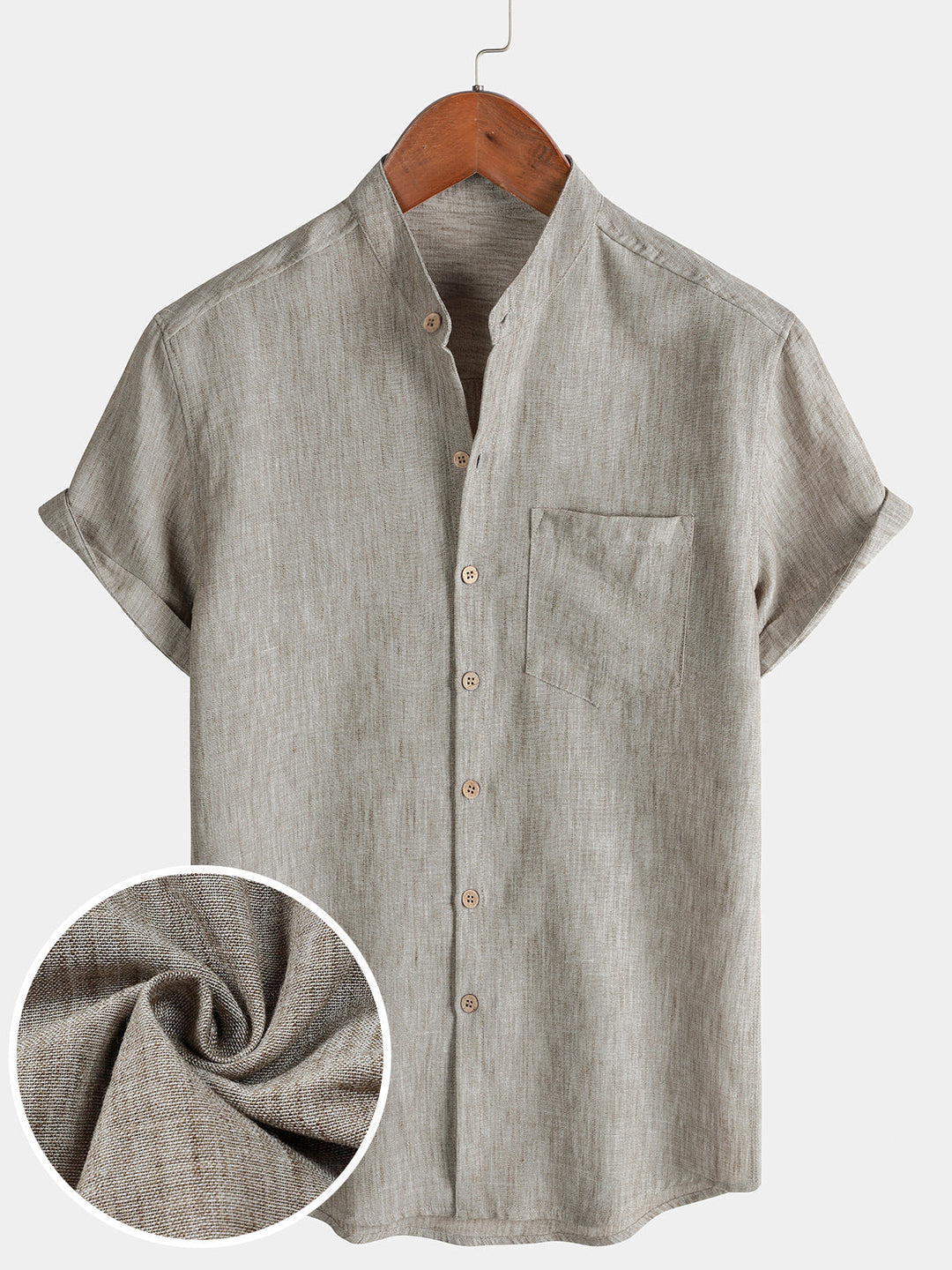 Chemise Homme Unie Col Henley Été Manches Courtes