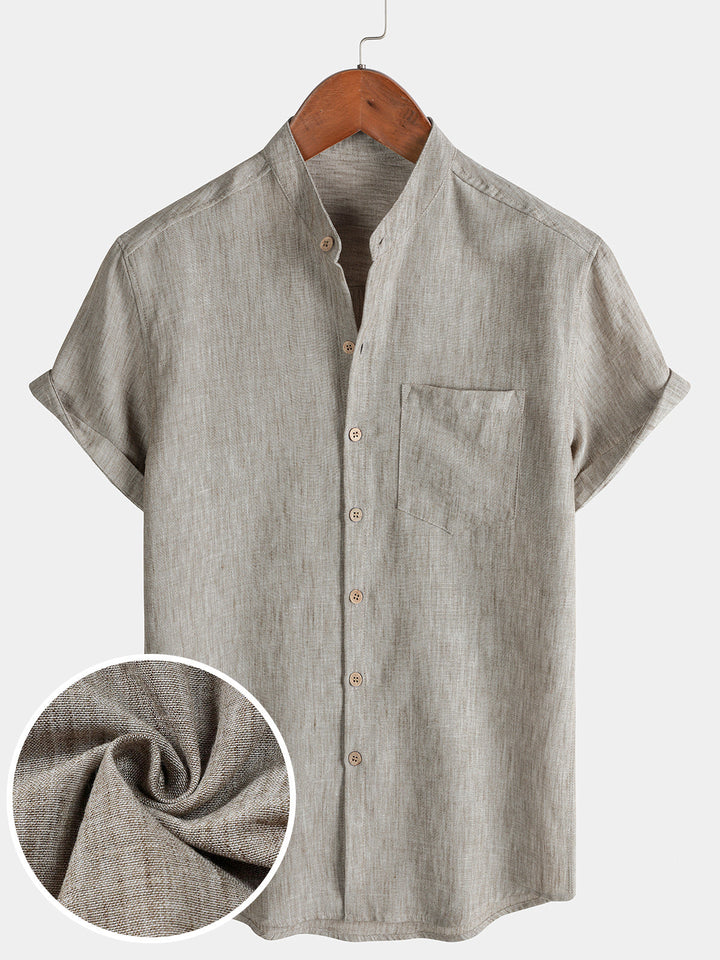 Chemise Homme Unie Col Henley Été Manches Courtes