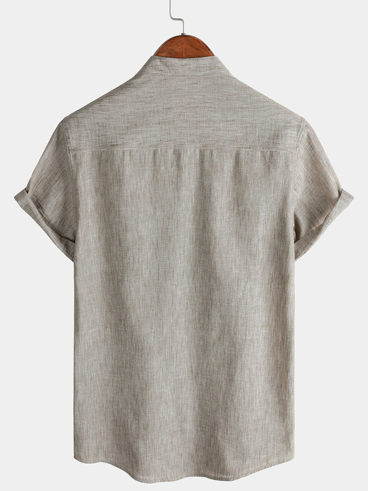 Chemise Homme Unie Col Henley Été Manches Courtes
