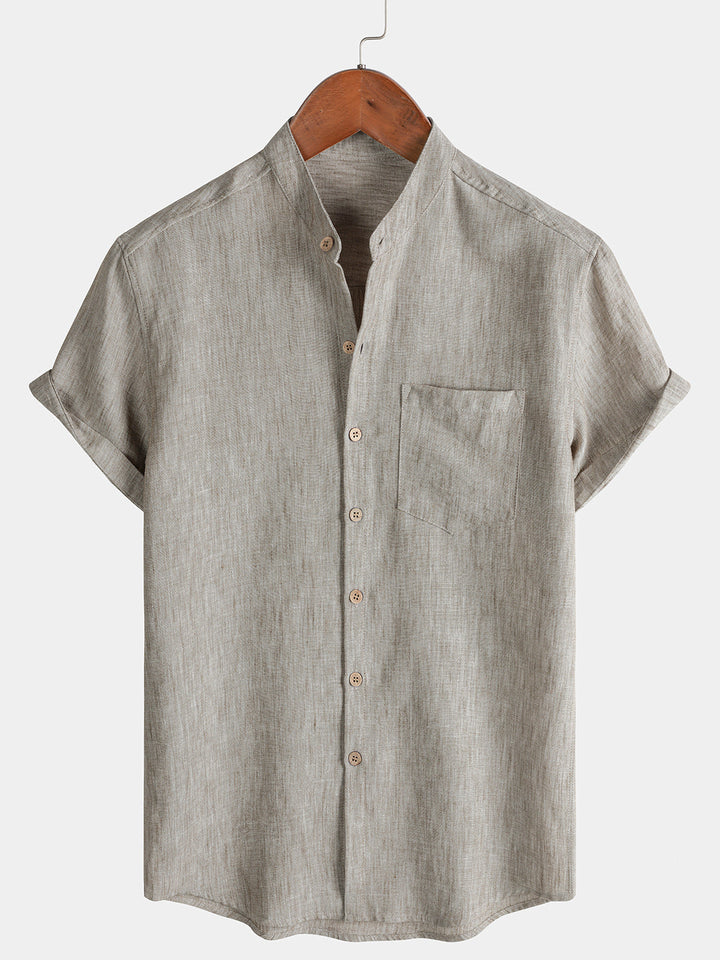 Chemise Homme Unie Col Henley Été Manches Courtes