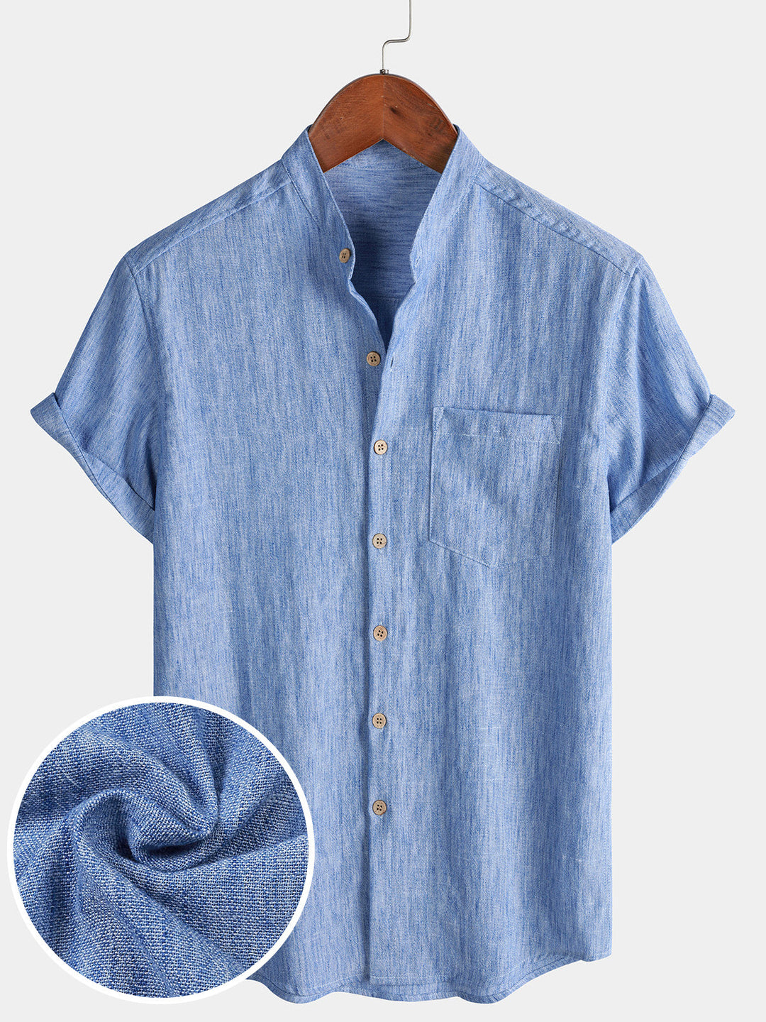 Chemise Homme Unie Col Henley Été Manches Courtes
