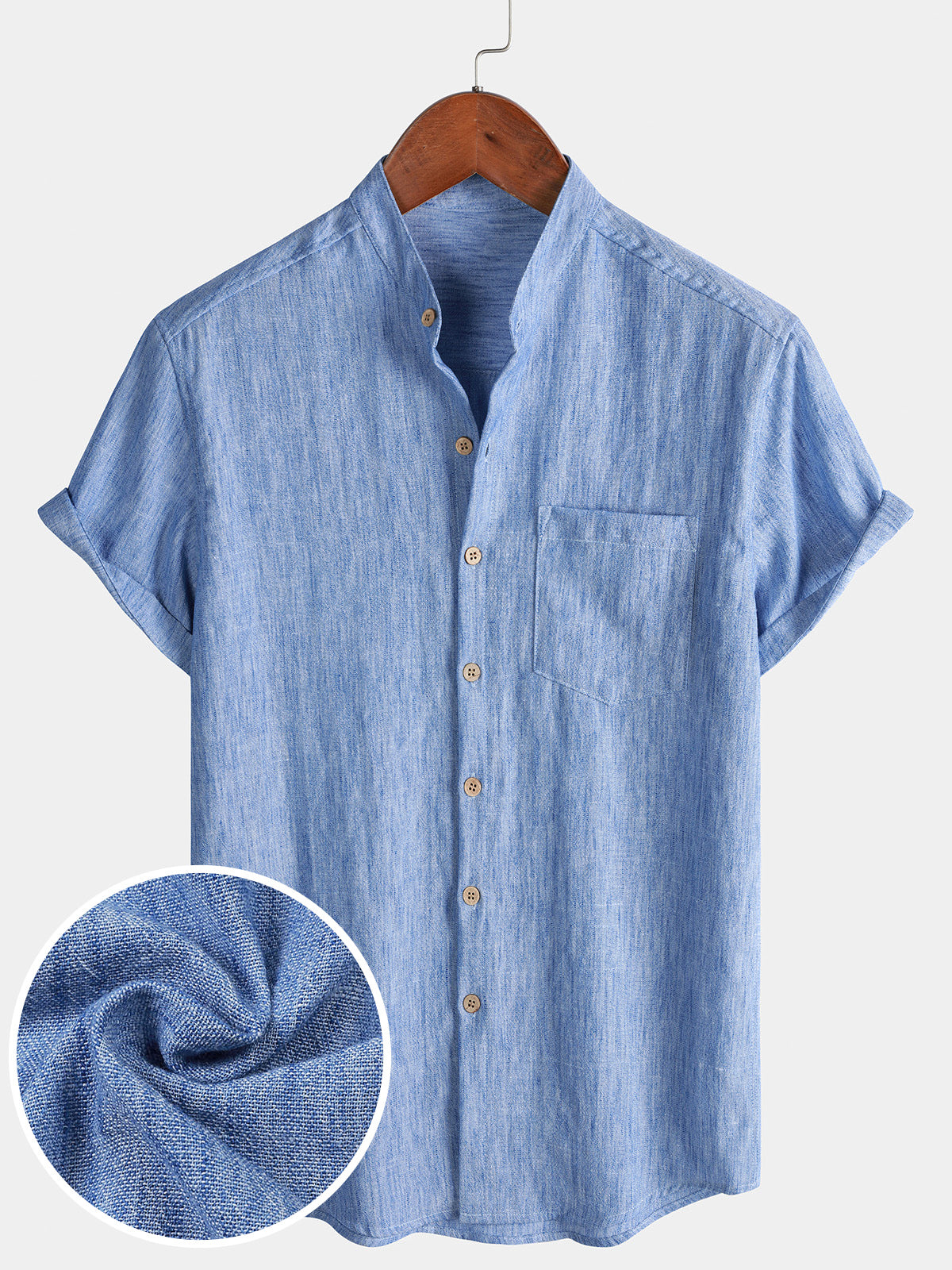 Chemise Homme Unie Col Henley Été Manches Courtes