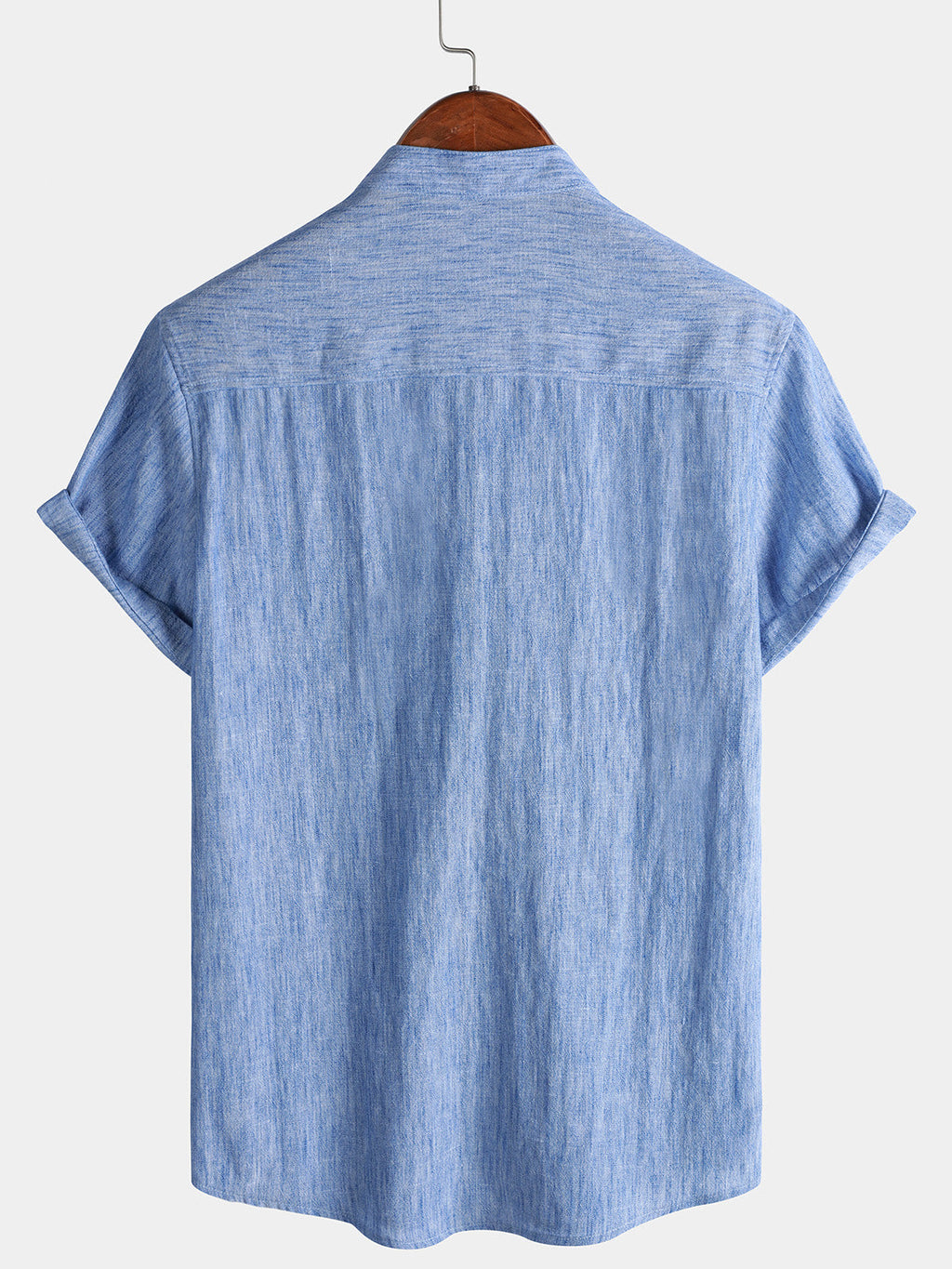 Chemise Homme Unie Col Henley Été Manches Courtes