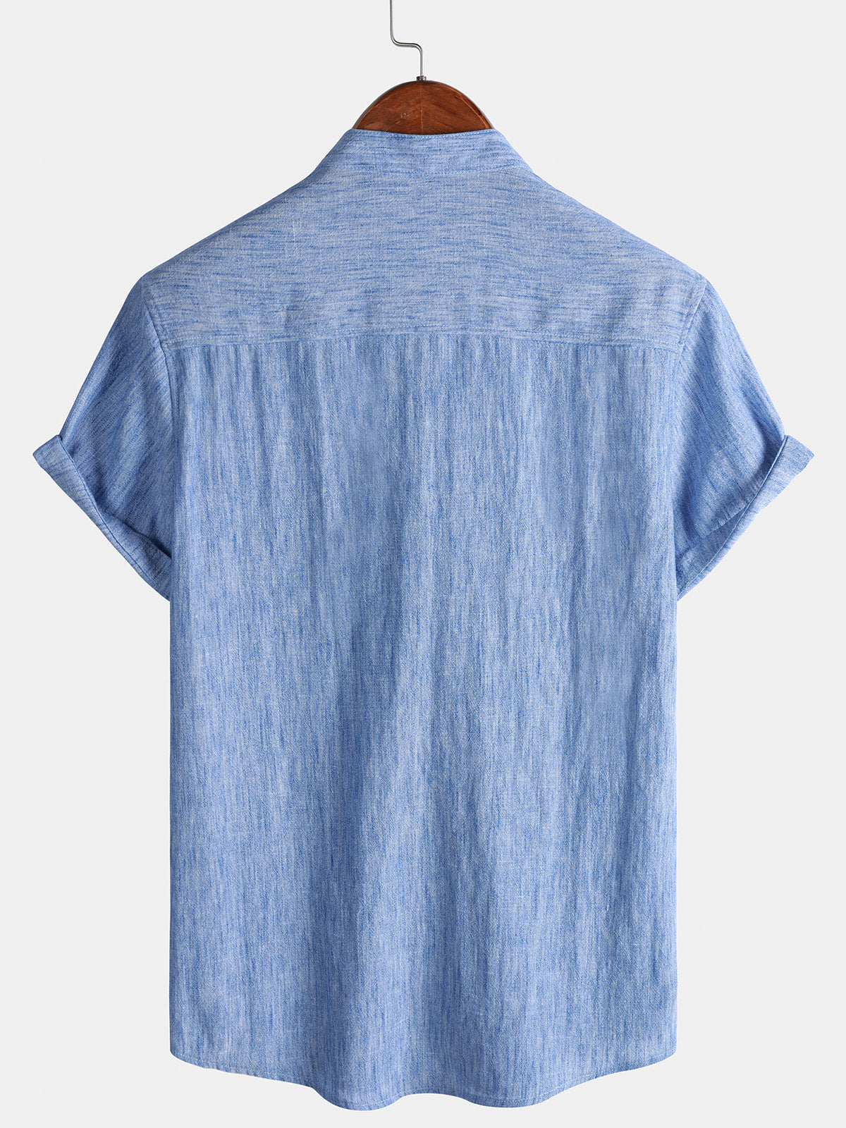 Chemise Homme Unie Col Henley Été Manches Courtes