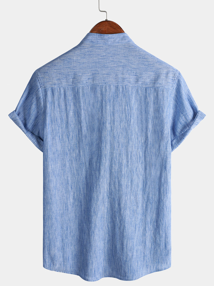 Chemise Homme Unie Col Henley Été Manches Courtes