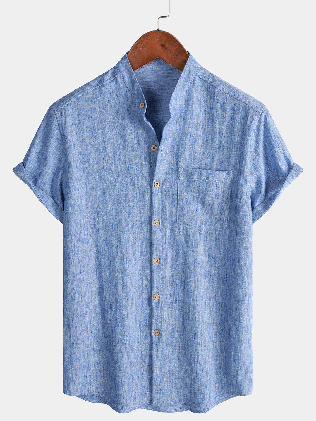 Chemise Homme Unie Col Henley Été Manches Courtes