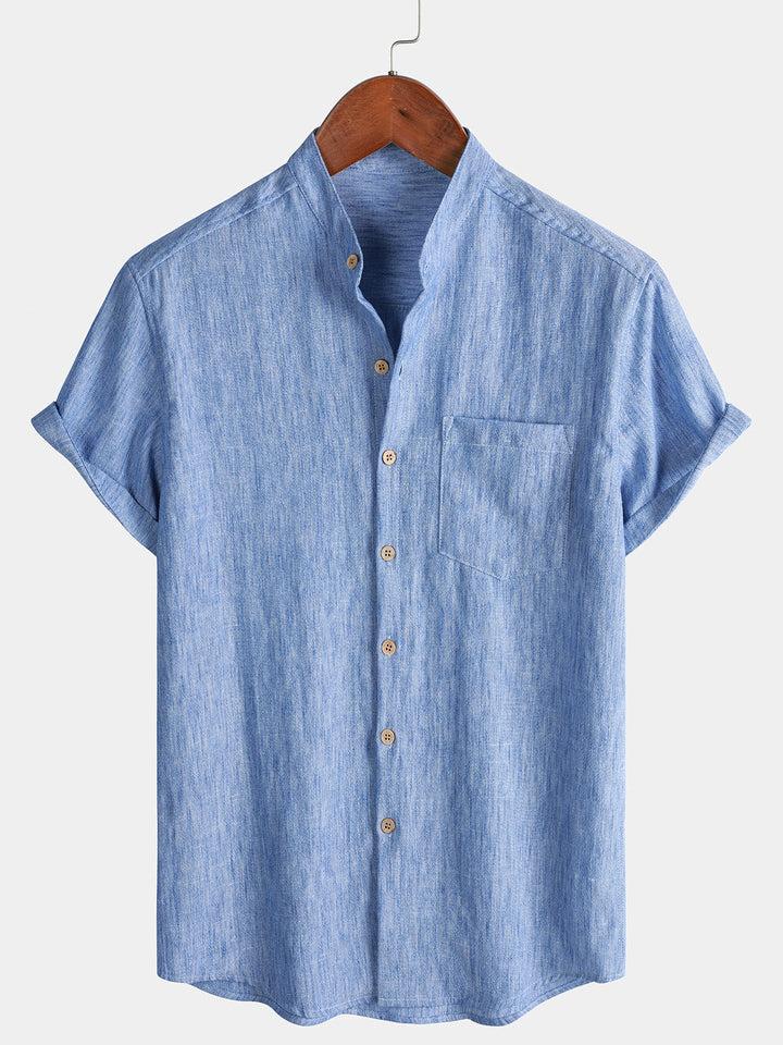 Chemise Homme Unie Col Henley Été Manches Courtes