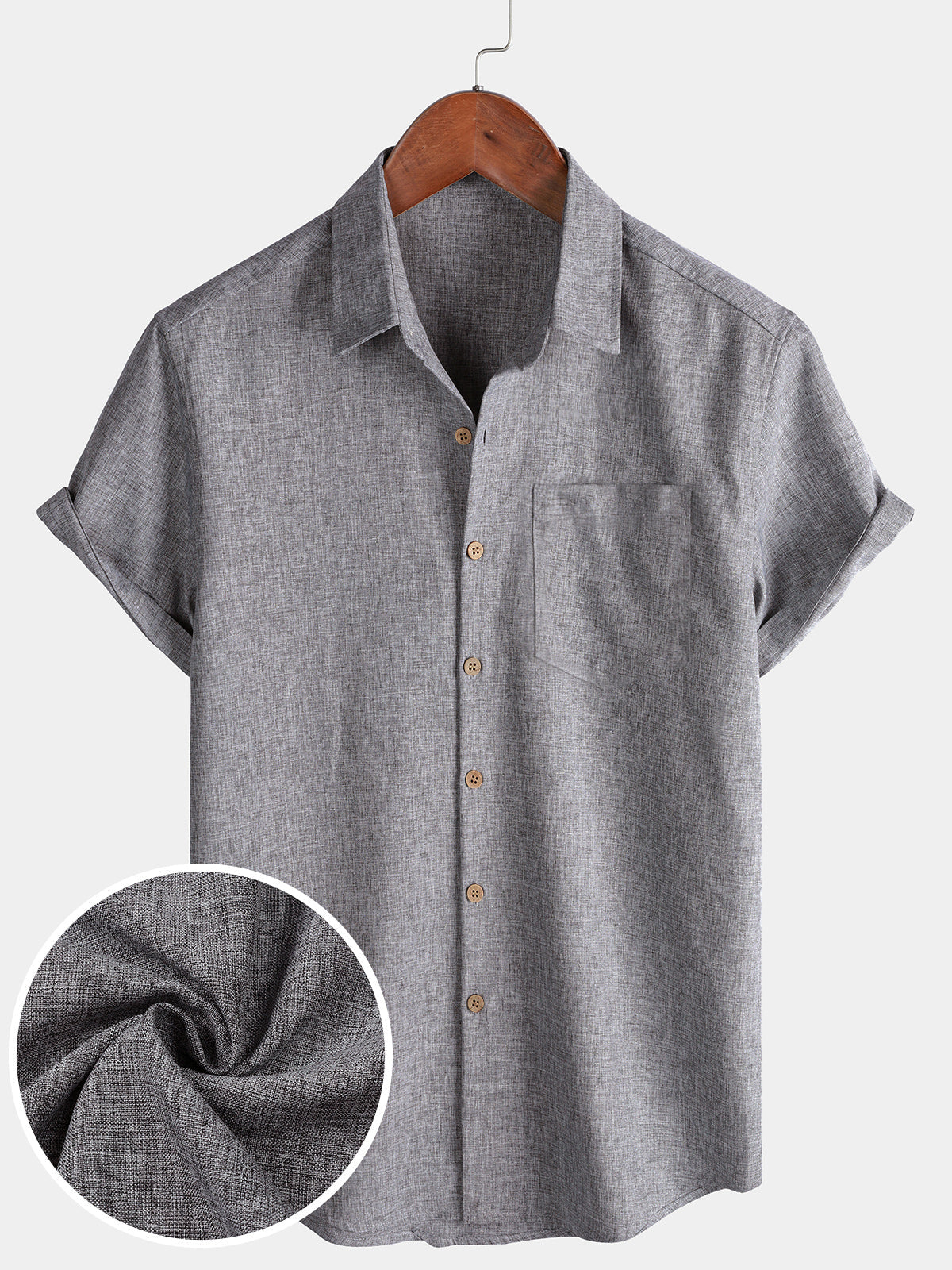 Chemise Homme Unie Boutonnée Décontractée Manches Courtes
