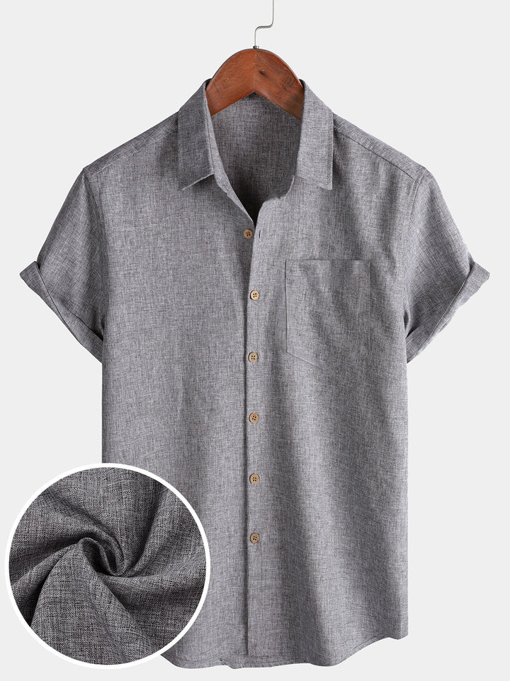 Chemise Homme Unie Boutonnée Décontractée Manches Courtes
