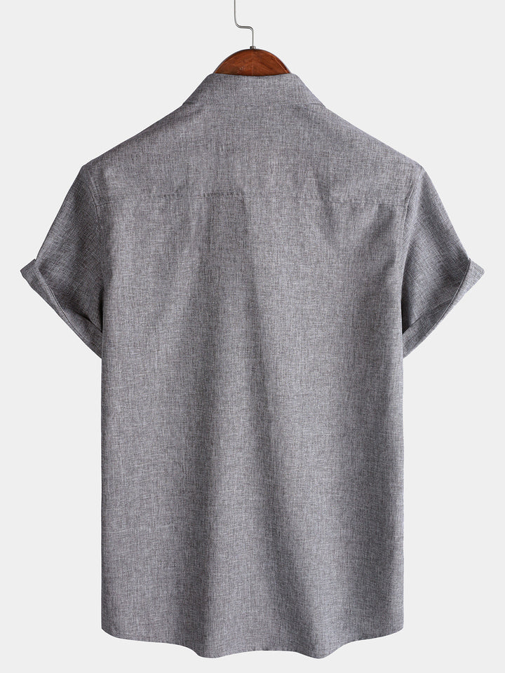 Chemise Homme Unie Boutonnée Décontractée Manches Courtes