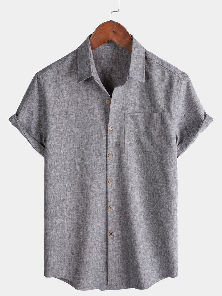 Chemise Homme Unie Boutonnée Décontractée Manches Courtes