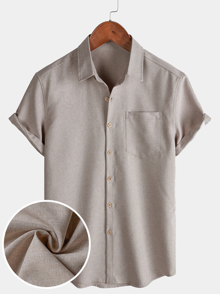 Chemise Homme Unie Boutonnée Décontractée Manches Courtes