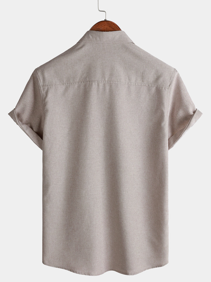 Chemise Homme Unie Boutonnée Décontractée Manches Courtes