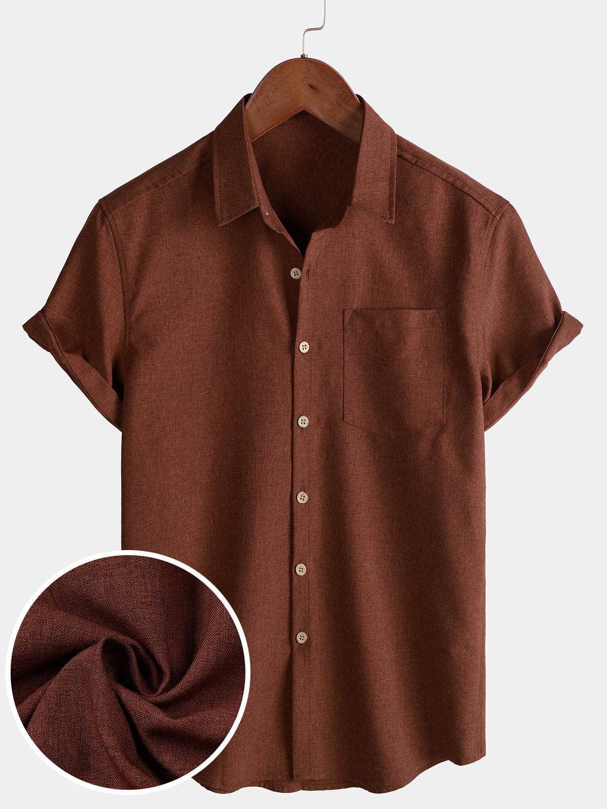 Chemise Homme Unie Boutonnée Décontractée Manches Courtes