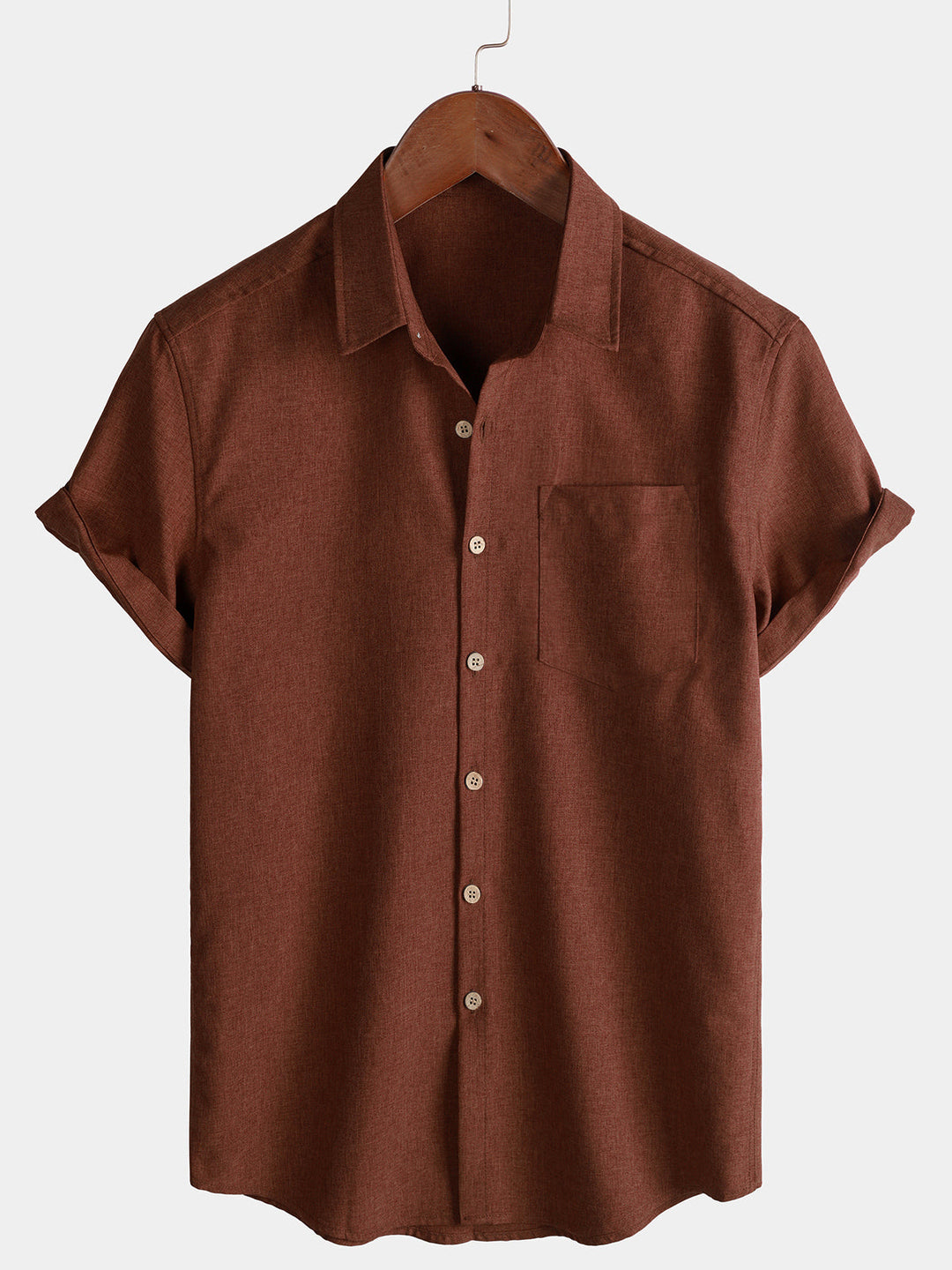 Chemise Homme Unie Boutonnée Décontractée Manches Courtes