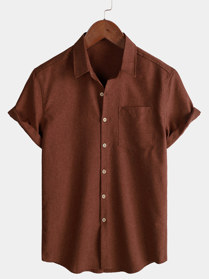 Chemise Homme Unie Boutonnée Décontractée Manches Courtes