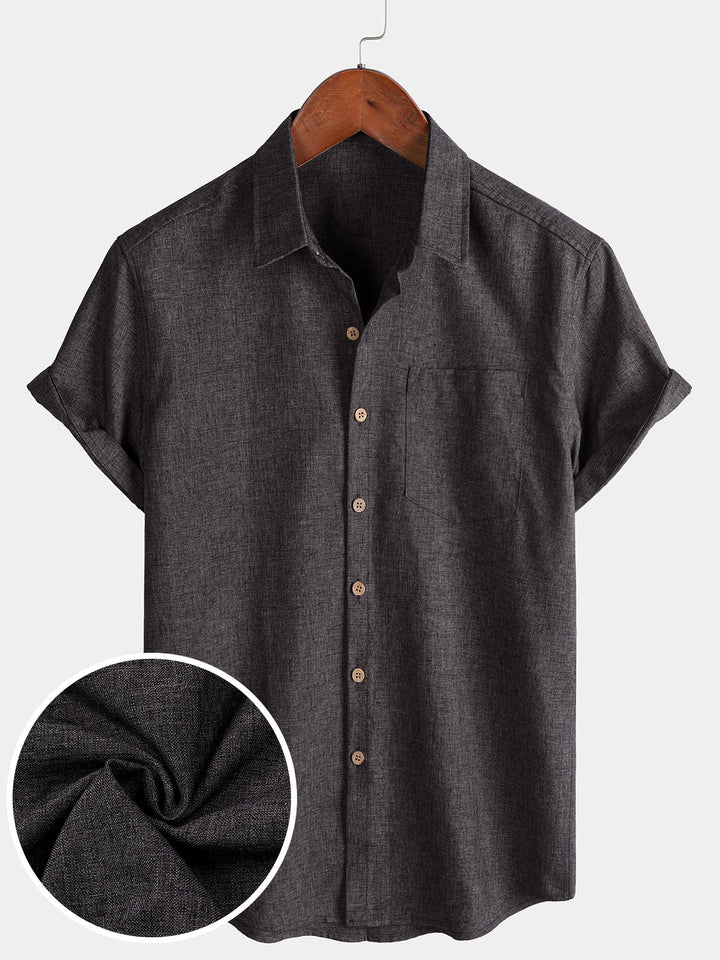 Chemise Homme Unie Boutonnée Décontractée Manches Courtes