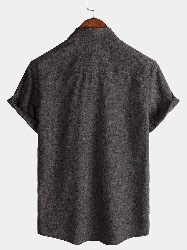 Chemise Homme Unie Boutonnée Décontractée Manches Courtes