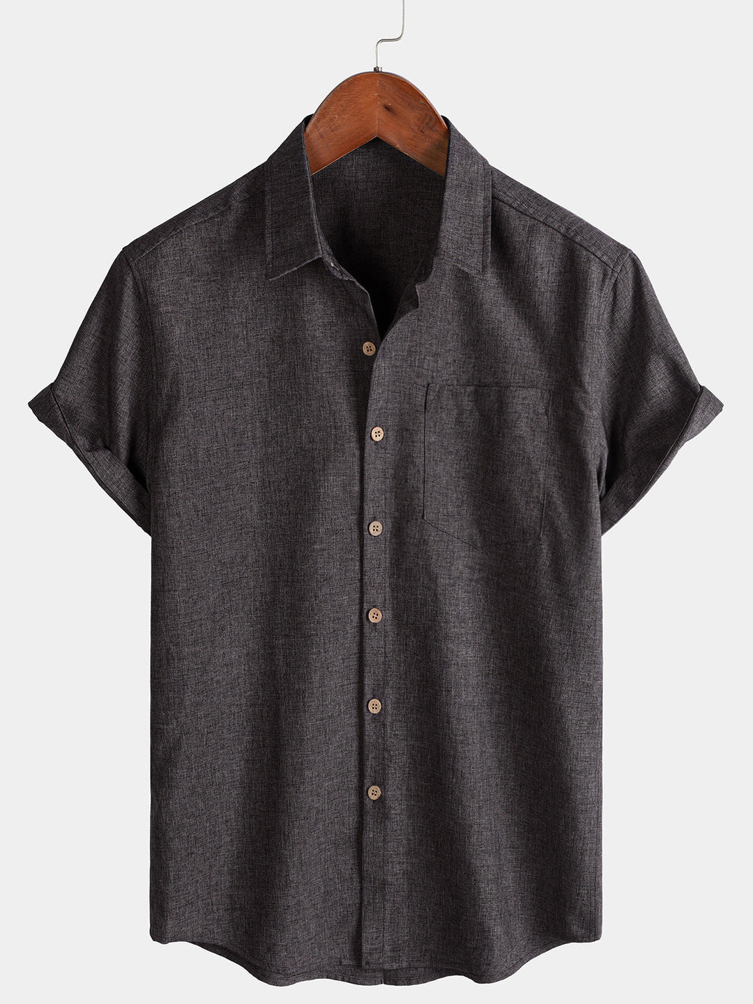 Chemise Homme Unie Boutonnée Décontractée Manches Courtes