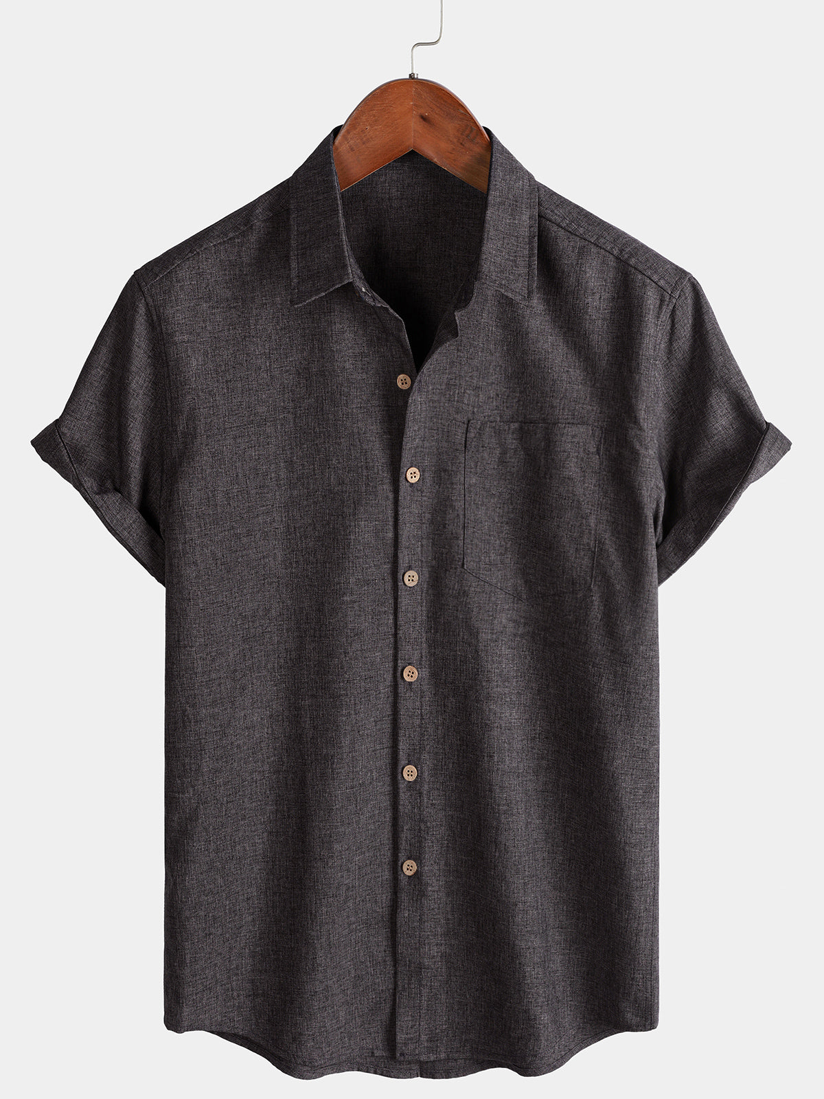 Chemise Homme Unie Boutonnée Décontractée Manches Courtes