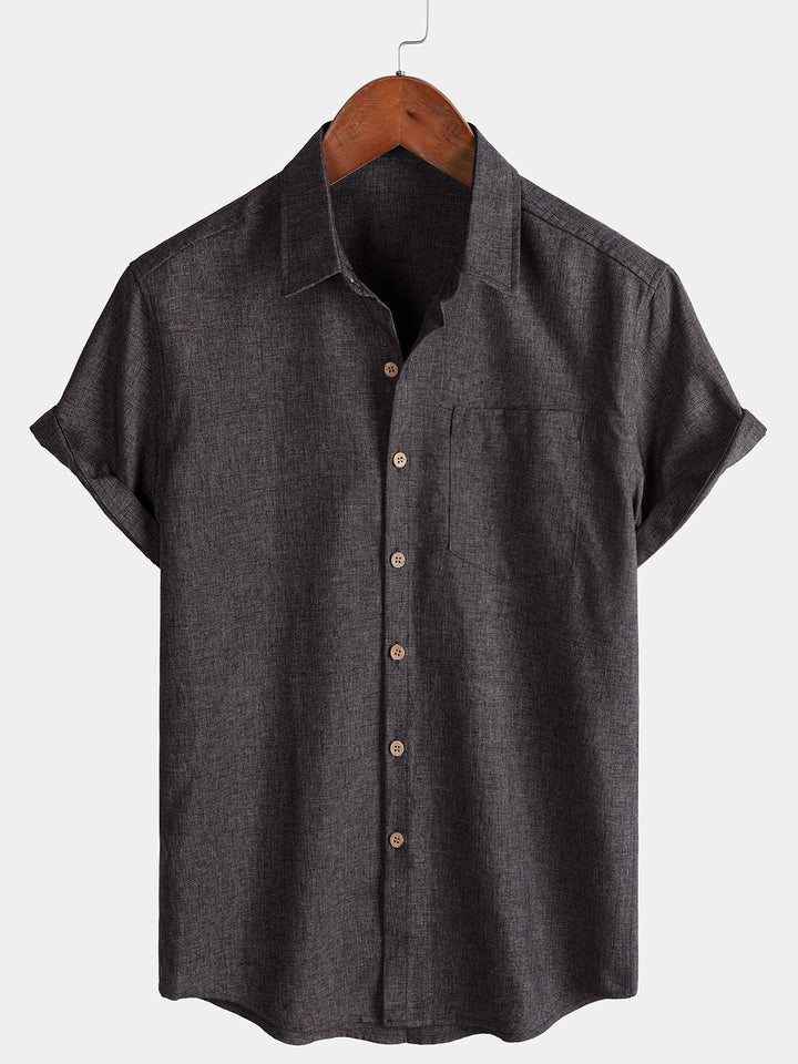 Chemise Homme Unie Boutonnée Décontractée Manches Courtes