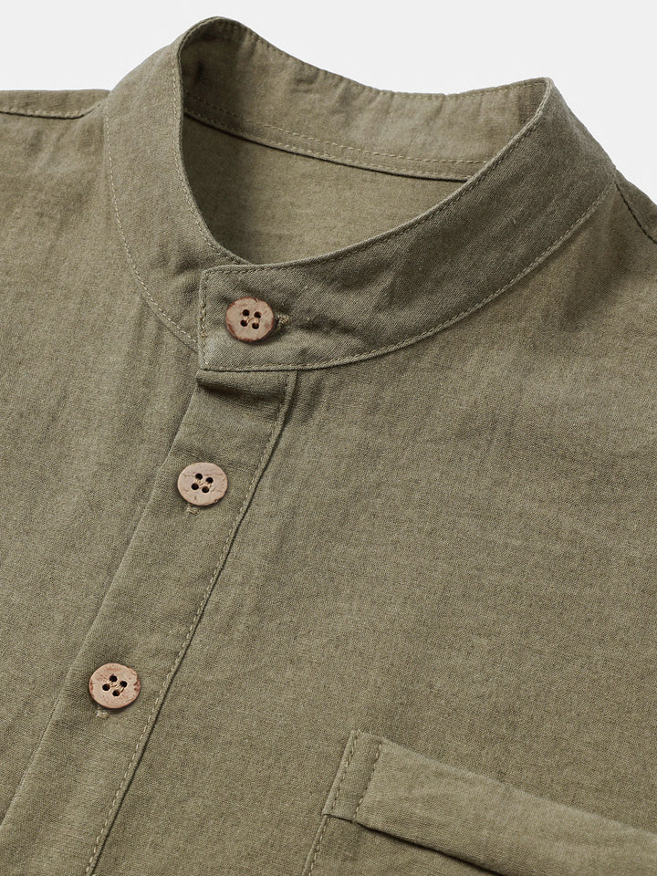 Chemise Homme Unie Col Mao Patte Courte Manches Courtes