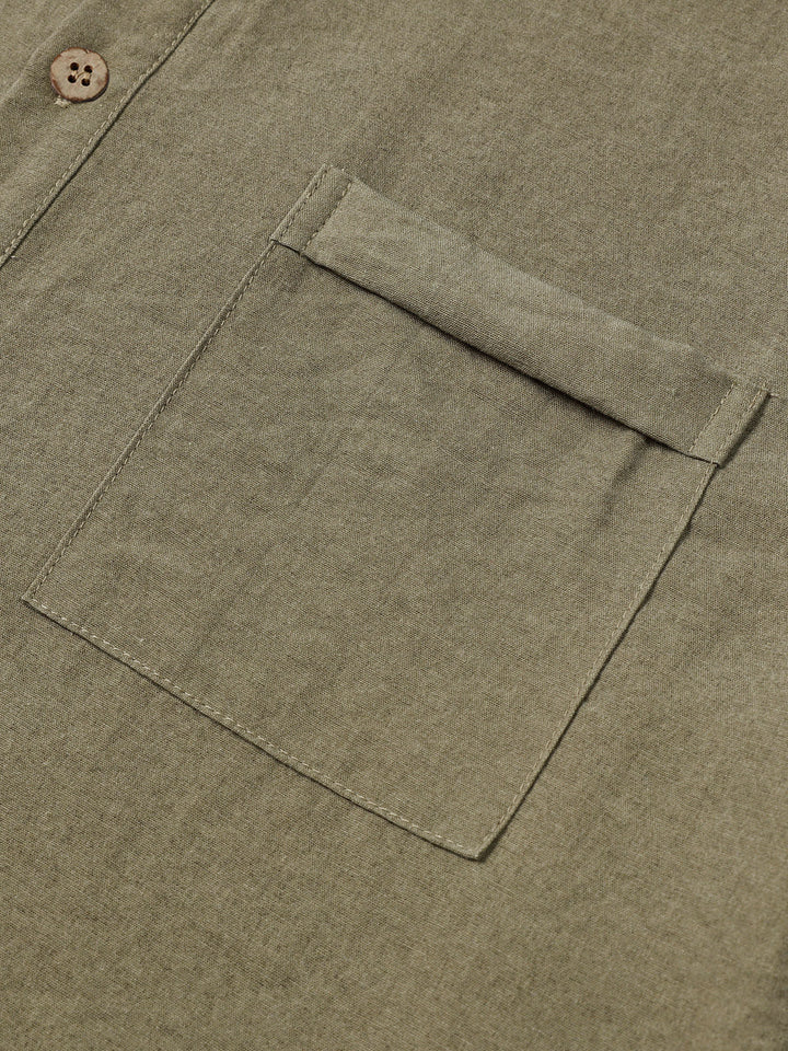 Chemise Homme Unie Col Mao Patte Courte Manches Courtes
